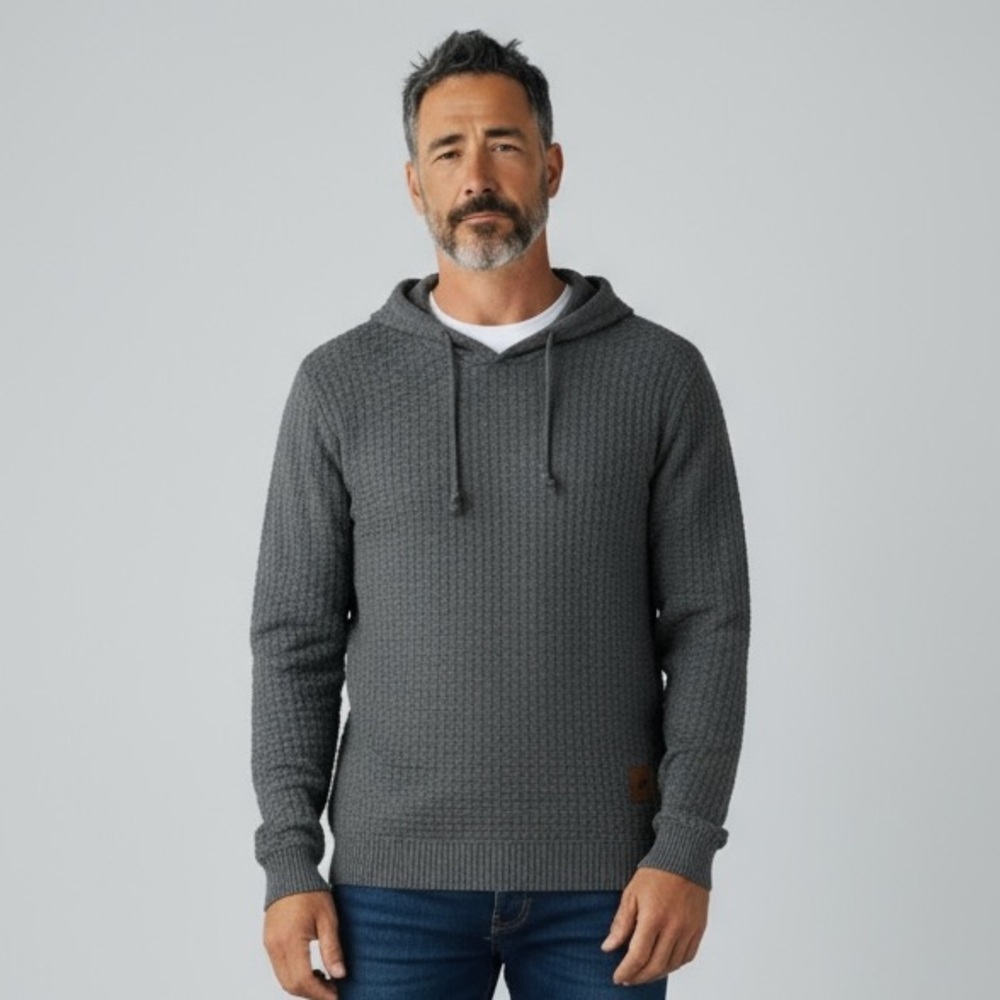 ELK - SIZE LARGE - SOFT GRAY - KNIT LIKE WAFFLE WEAVE -‎ HOODIE - SIZE LARGE B19